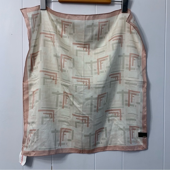 New Old Stock Fendi Square Scarf Cotton Small Patterned Logo Japan Retro Pastel - Picture 1 of 8